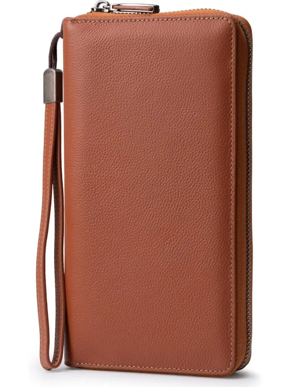 RFID Blocking Leather Zip Around Wallet - Large Capacity Travel Clutch
